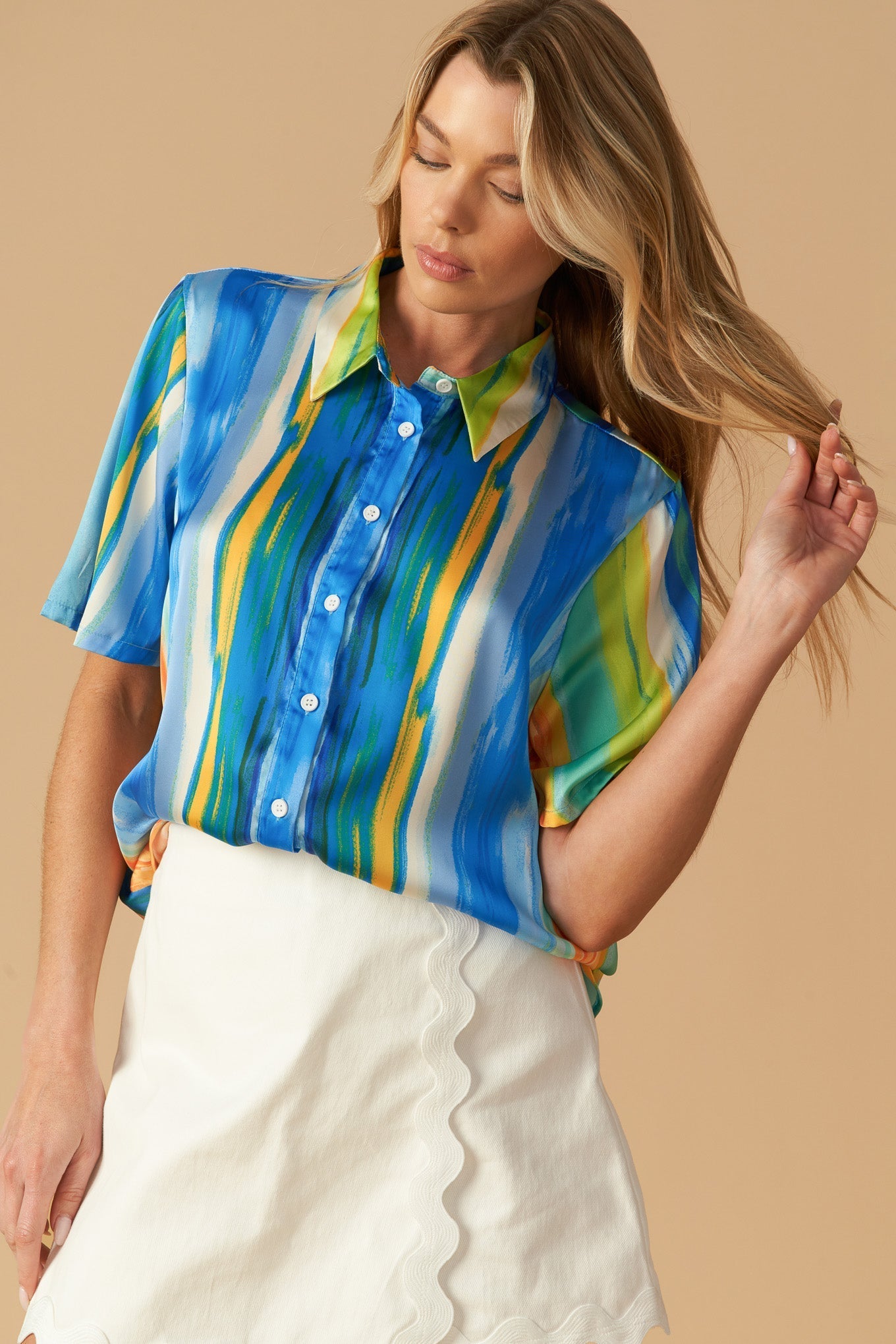 TAKE ME DANCING WOVEN SATIN TOP Flying Tomato