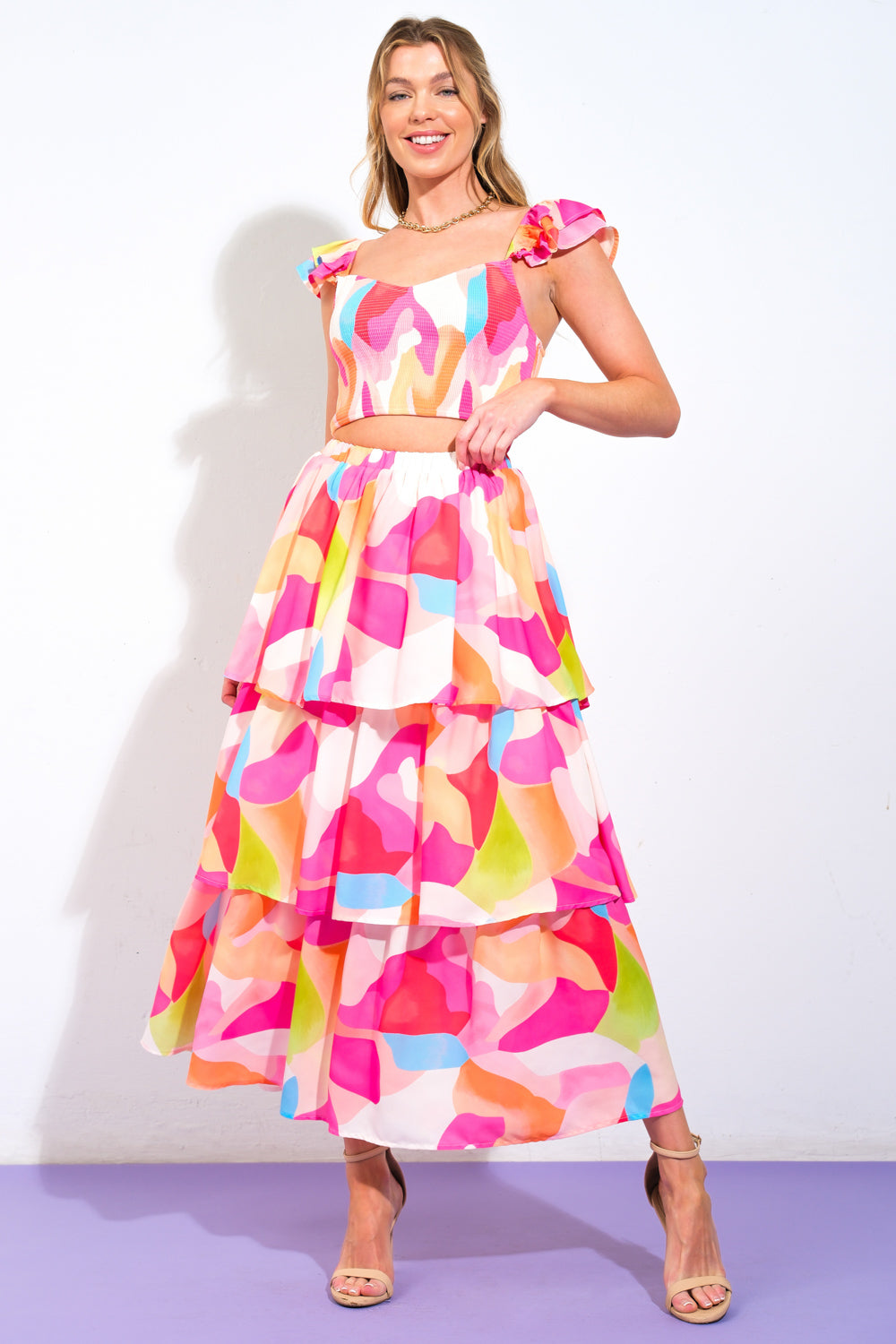 ABSOLUTE EDGE PINK WOVEN TOP AND SKIRT Flying Tomato