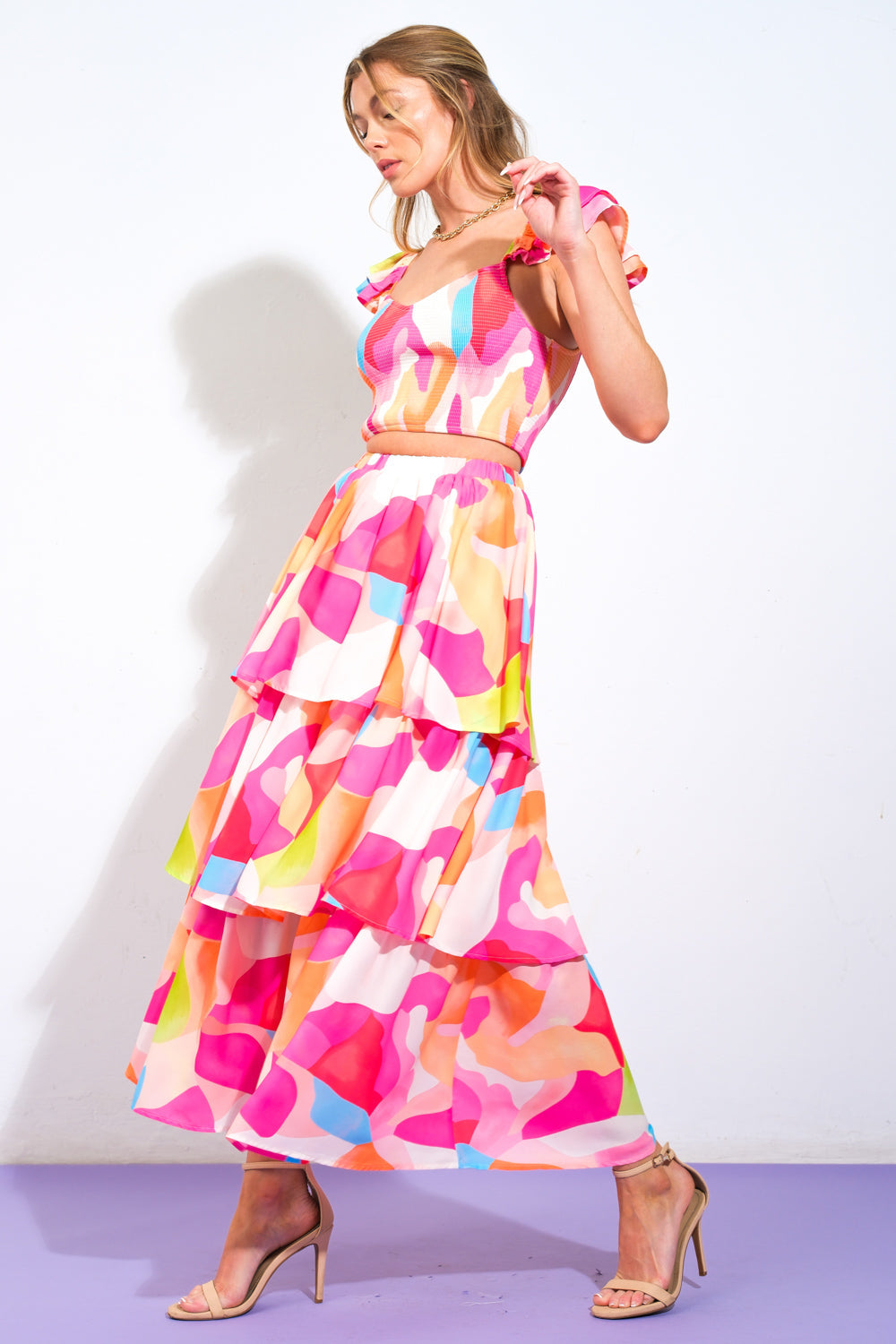 ABSOLUTE EDGE PINK WOVEN TOP AND SKIRT Flying Tomato