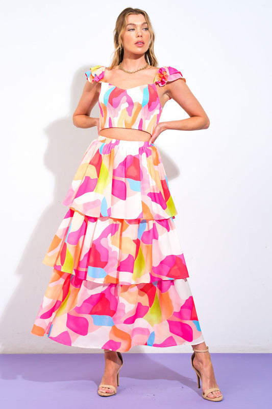 ABSOLUTE EDGE PINK WOVEN TOP AND SKIRT Flying Tomato