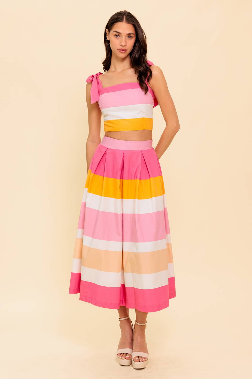 THE SPACE BETWEEN PINK WOVEN TOP AND SKIRT SET Flying Tomato