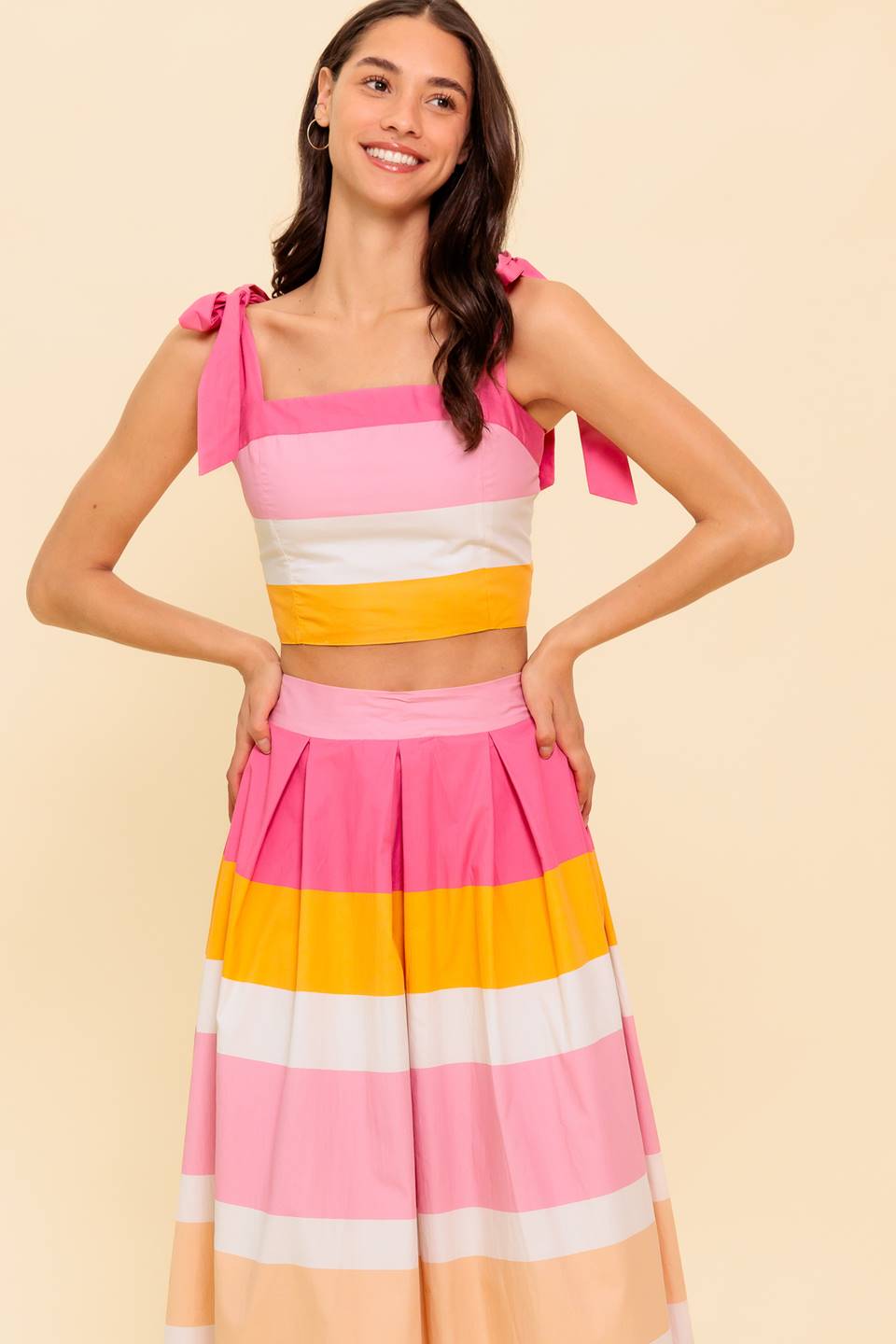 THE SPACE BETWEEN PINK WOVEN TOP AND SKIRT SET Flying Tomato