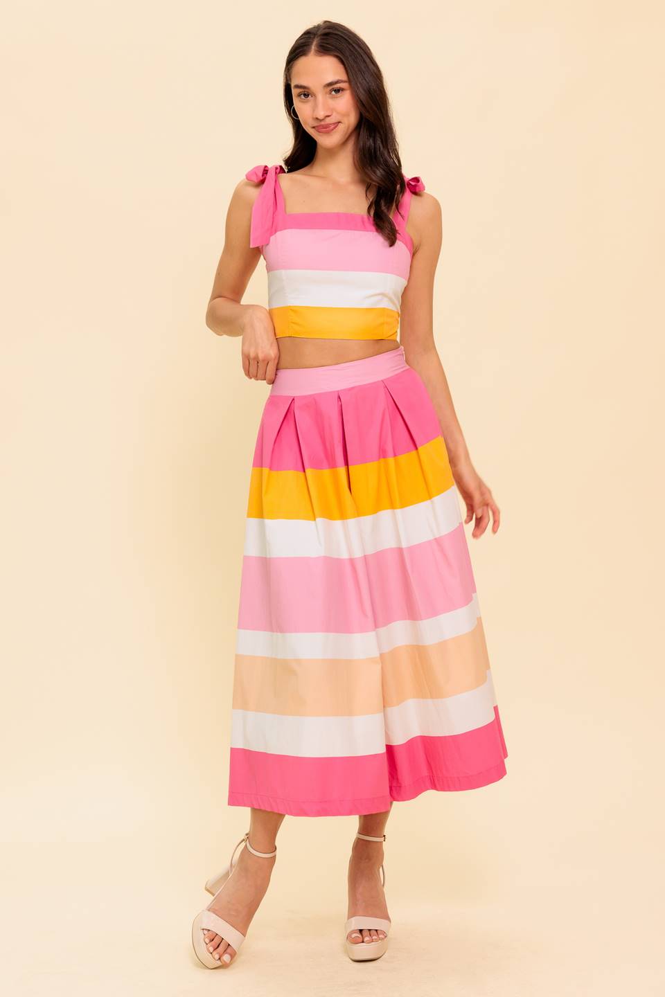 THE SPACE BETWEEN PINK WOVEN TOP AND SKIRT SET Flying Tomato