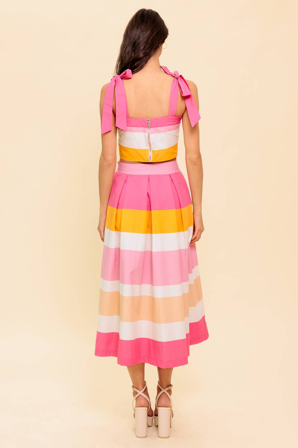 THE SPACE BETWEEN PINK WOVEN TOP AND SKIRT SET Flying Tomato