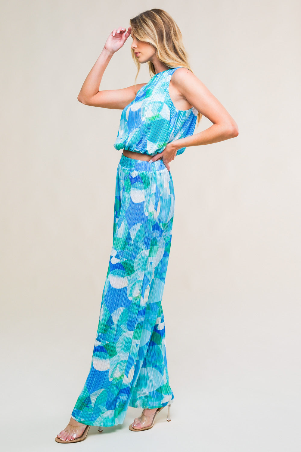 MARITIME MUSE WOVEN PLISSE TOP AND PANT SET Flying Tomato