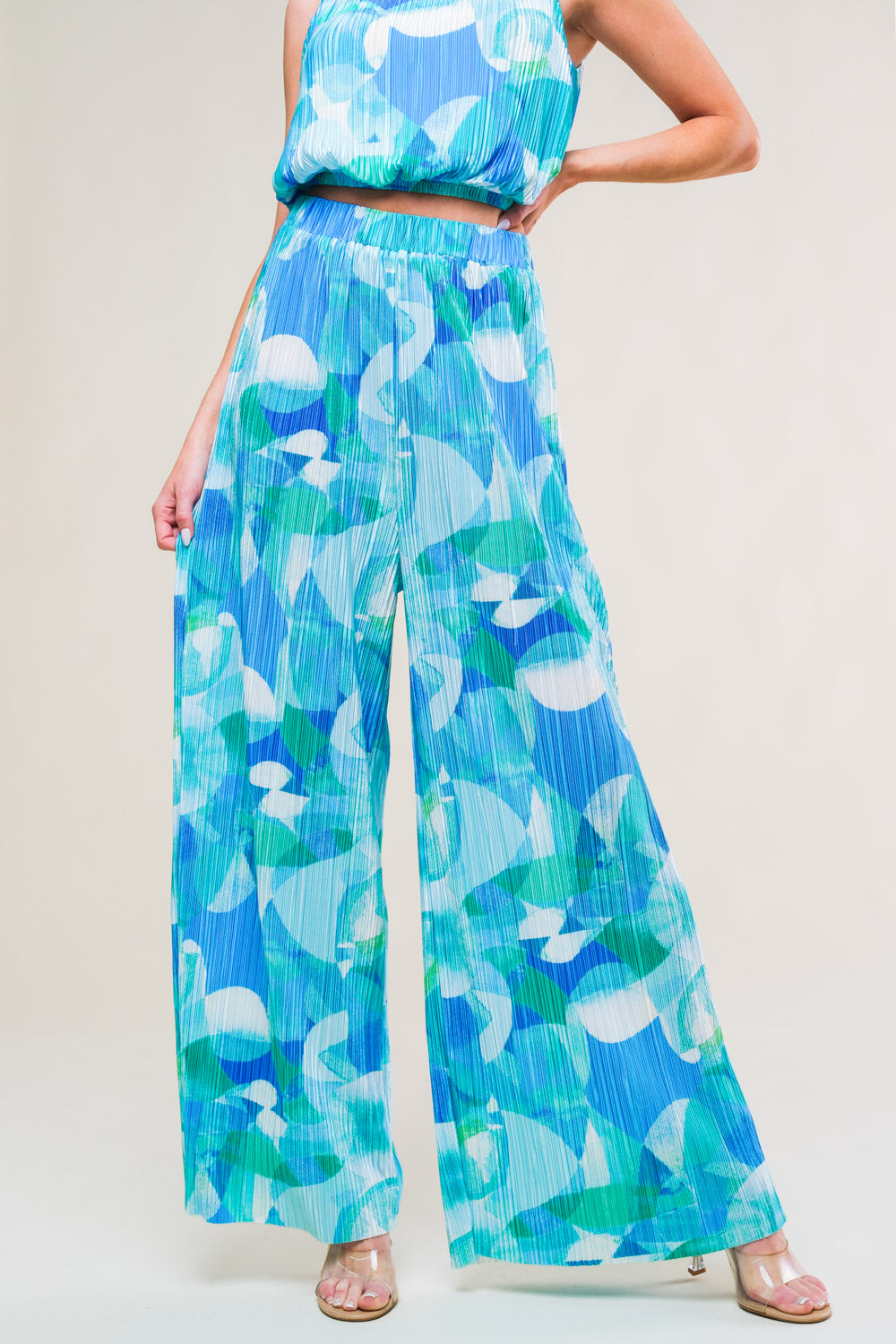 MARITIME MUSE WOVEN PLISSE TOP AND PANT SET Flying Tomato