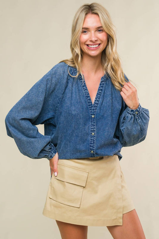 MUSING ABOUT YOU DENIM TOP Flying Tomato