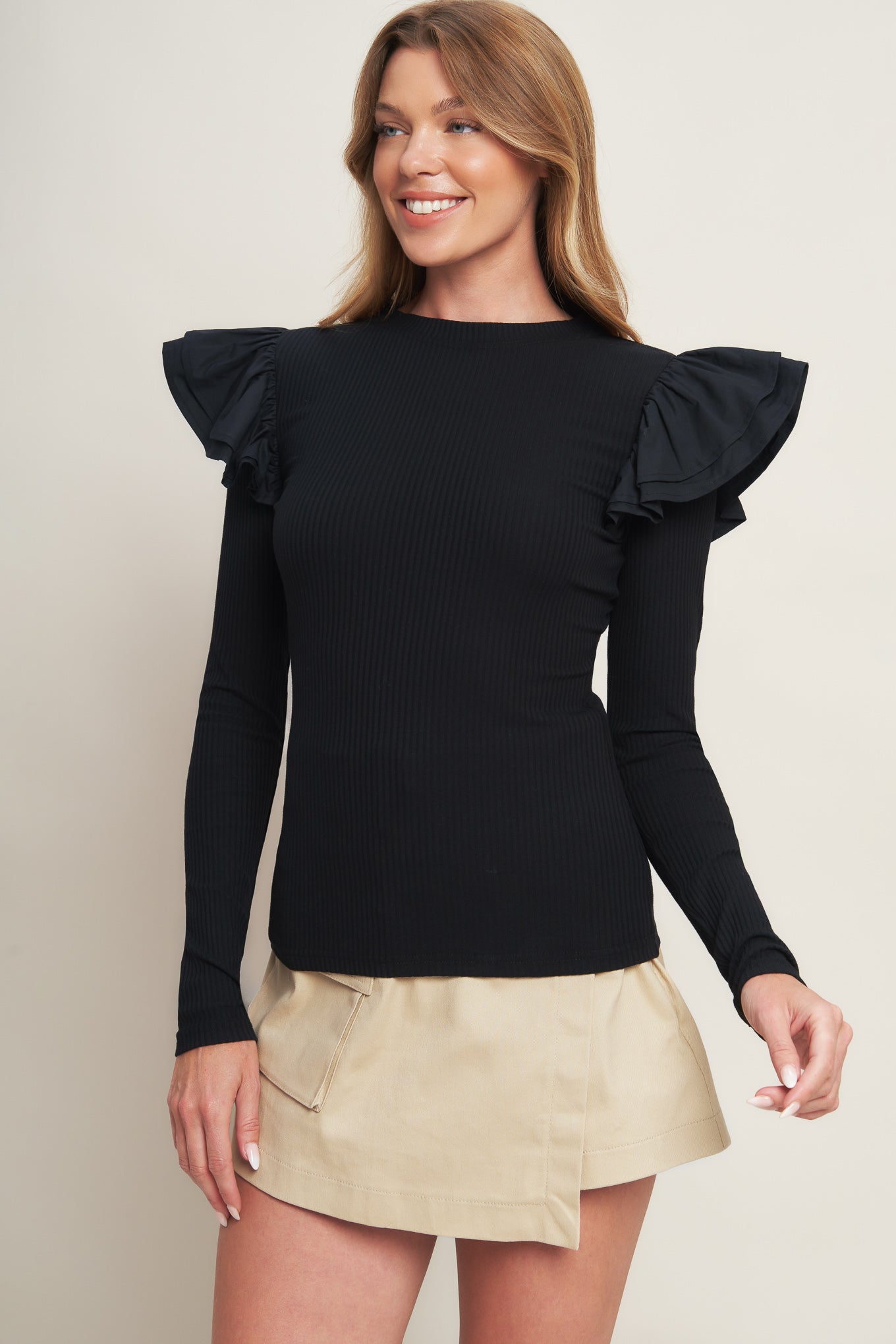 HAPPIEST HERE BLACK KNIT TOP Flying Tomato
