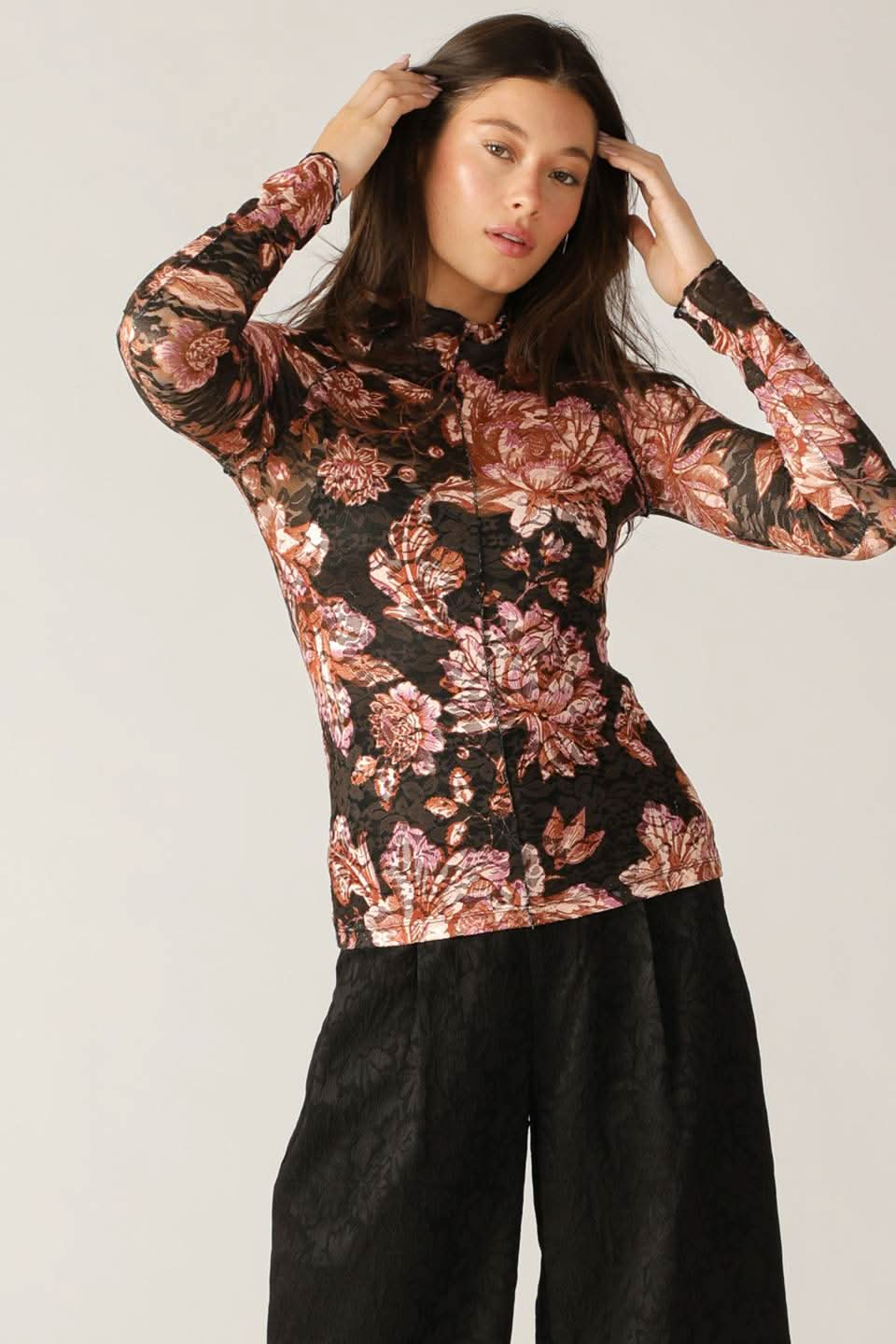 LUXE LACE HIGH NECK LONG SLEEVE TOP