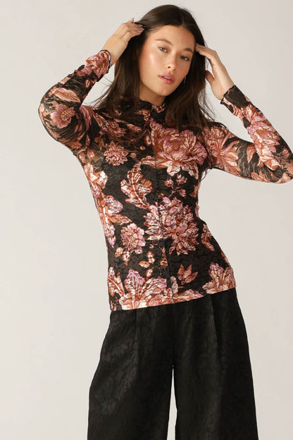 LUXE LACE HIGH NECK LONG SLEEVE TOP