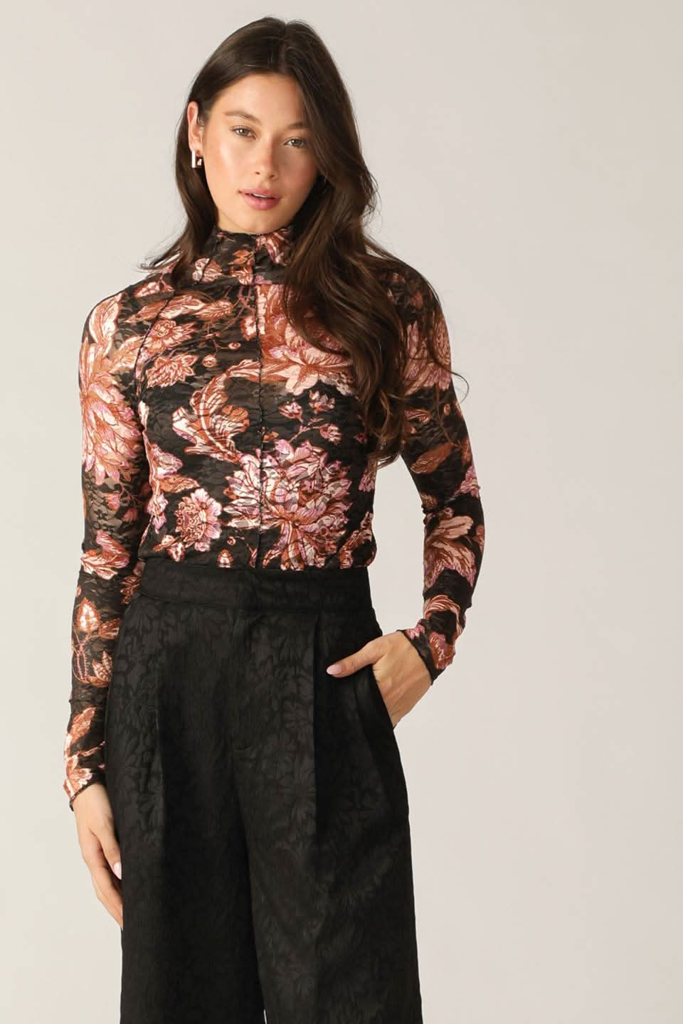 LUXE LACE HIGH NECK LONG SLEEVE TOP