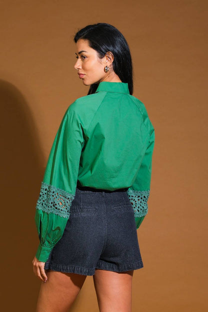 Check Yourself Woven Top With Lace Inset Detail Cotton