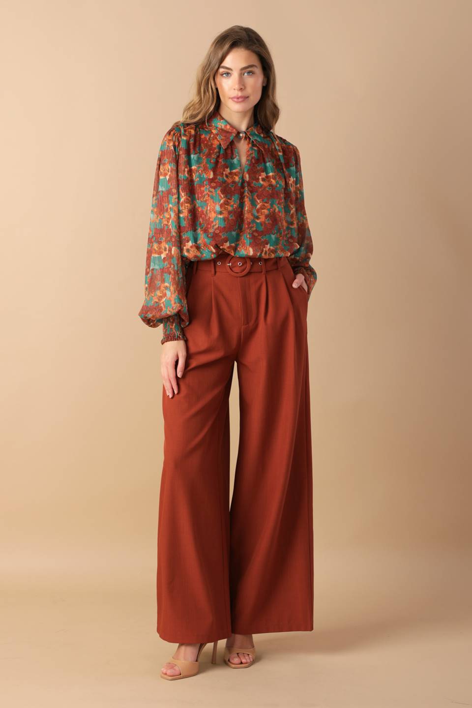 NOSTALGIC TEAL BROWN WOVEN TOP Flying Tomato