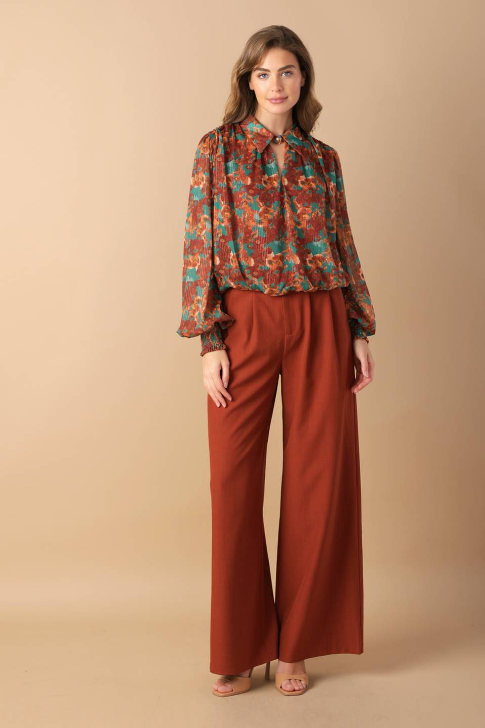 NOSTALGIC TEAL BROWN WOVEN TOP Flying Tomato