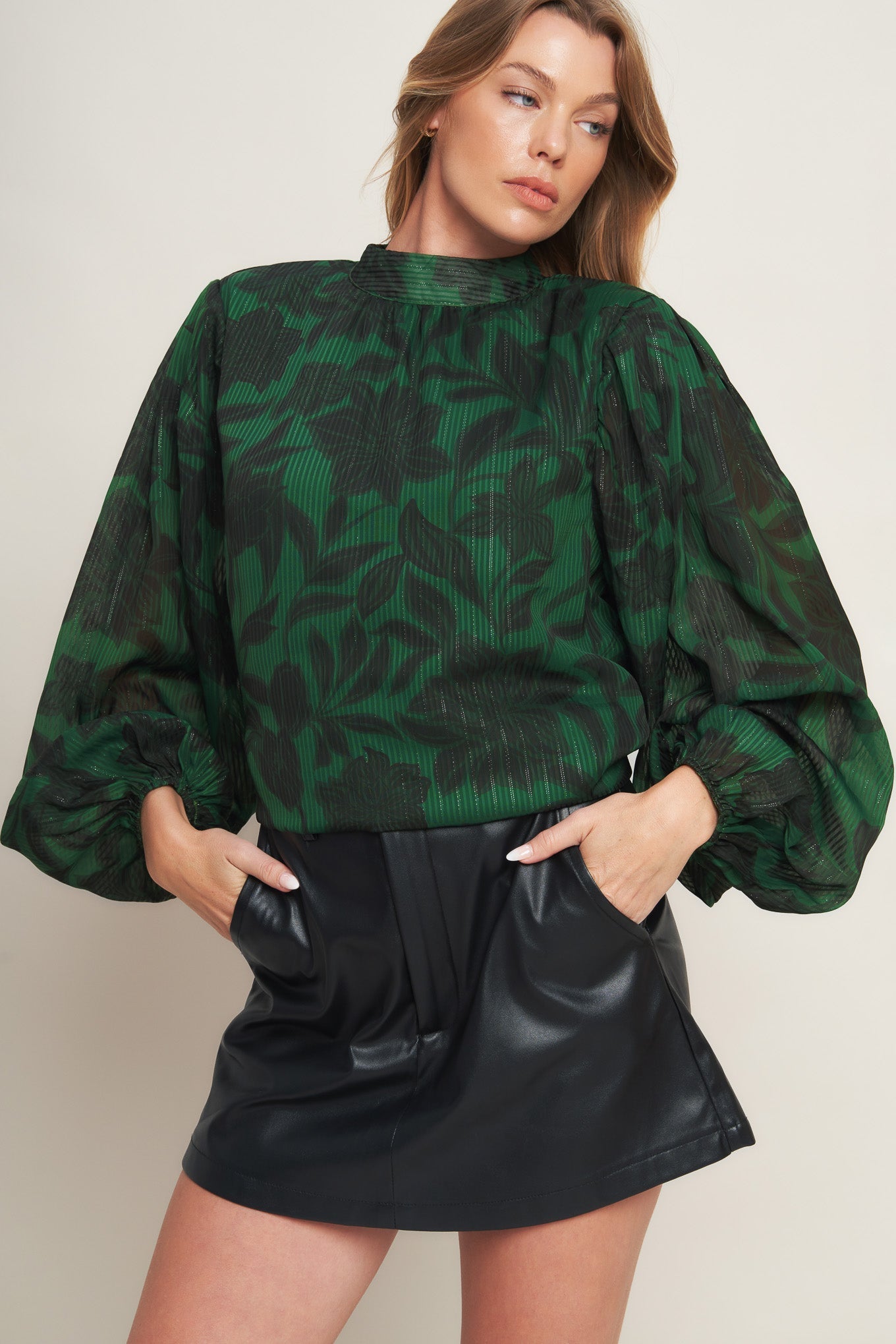 NOIR LEAF GREEN WOVEN TOP Flying Tomato