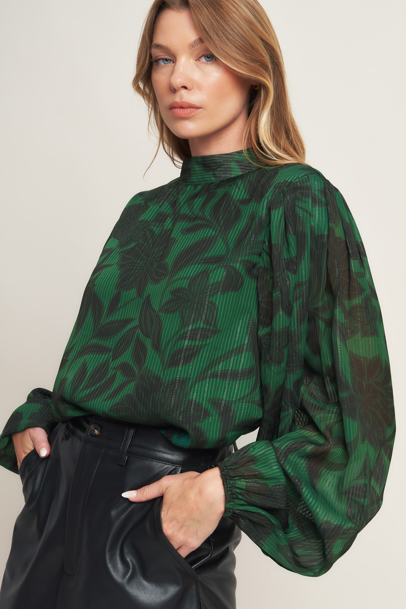 NOIR LEAF GREEN WOVEN TOP Flying Tomato