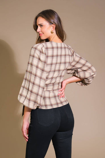 WHAT YOU NEED WOVEN PLAID TOP