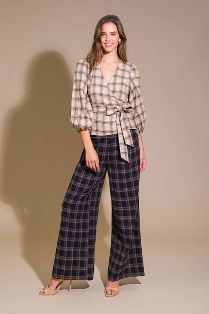 WHAT YOU NEED WOVEN PLAID TOP