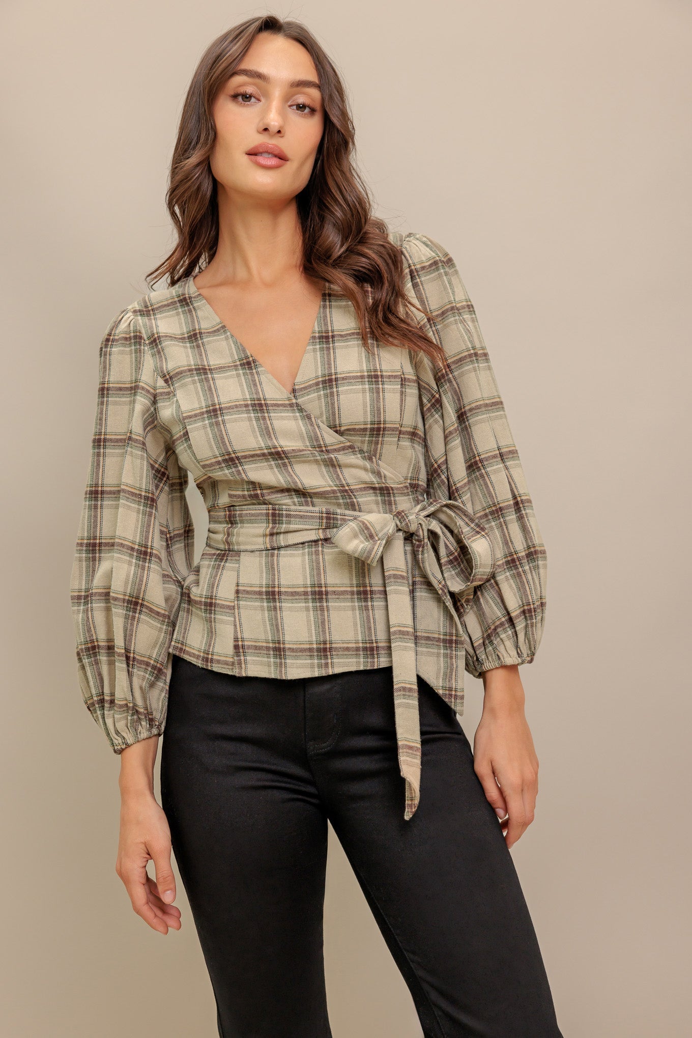 LATTE SUNDAY WOVEN PLAID TOP Flying Tomato
