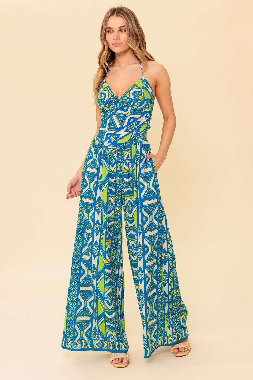 STUN LIKE ME NAVY WOVEN TOP AND PANT SET Flying Tomato