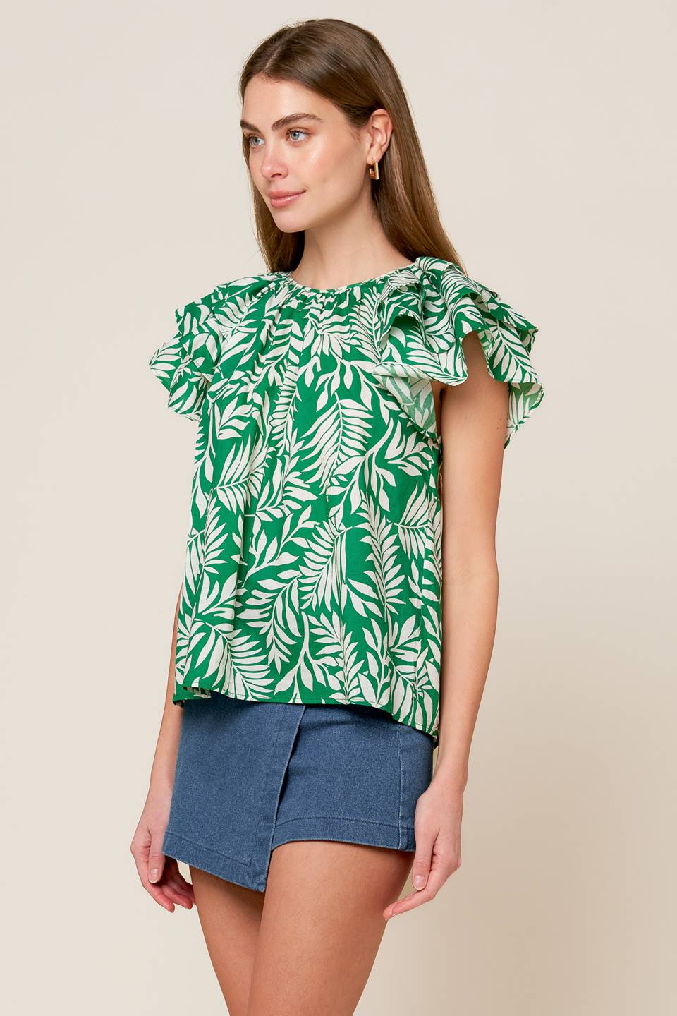 ROAMING AROUND GREEN WOVEN TOP Flying Tomato