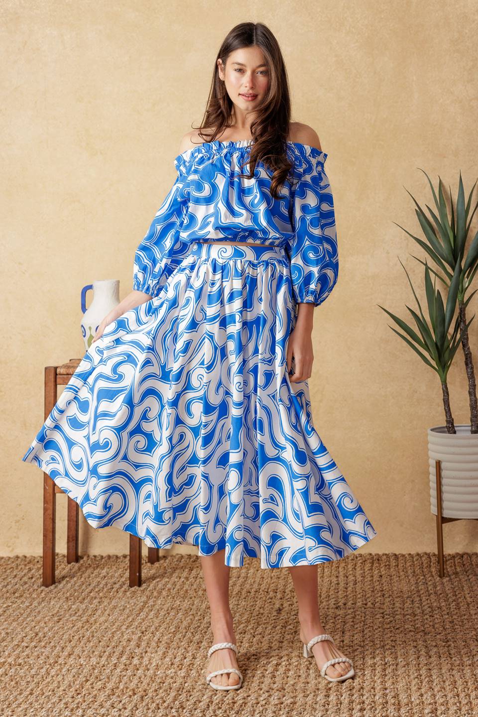 SUNSET SASHAY BLUE TOP AND SKIRT SET Flying Tomato