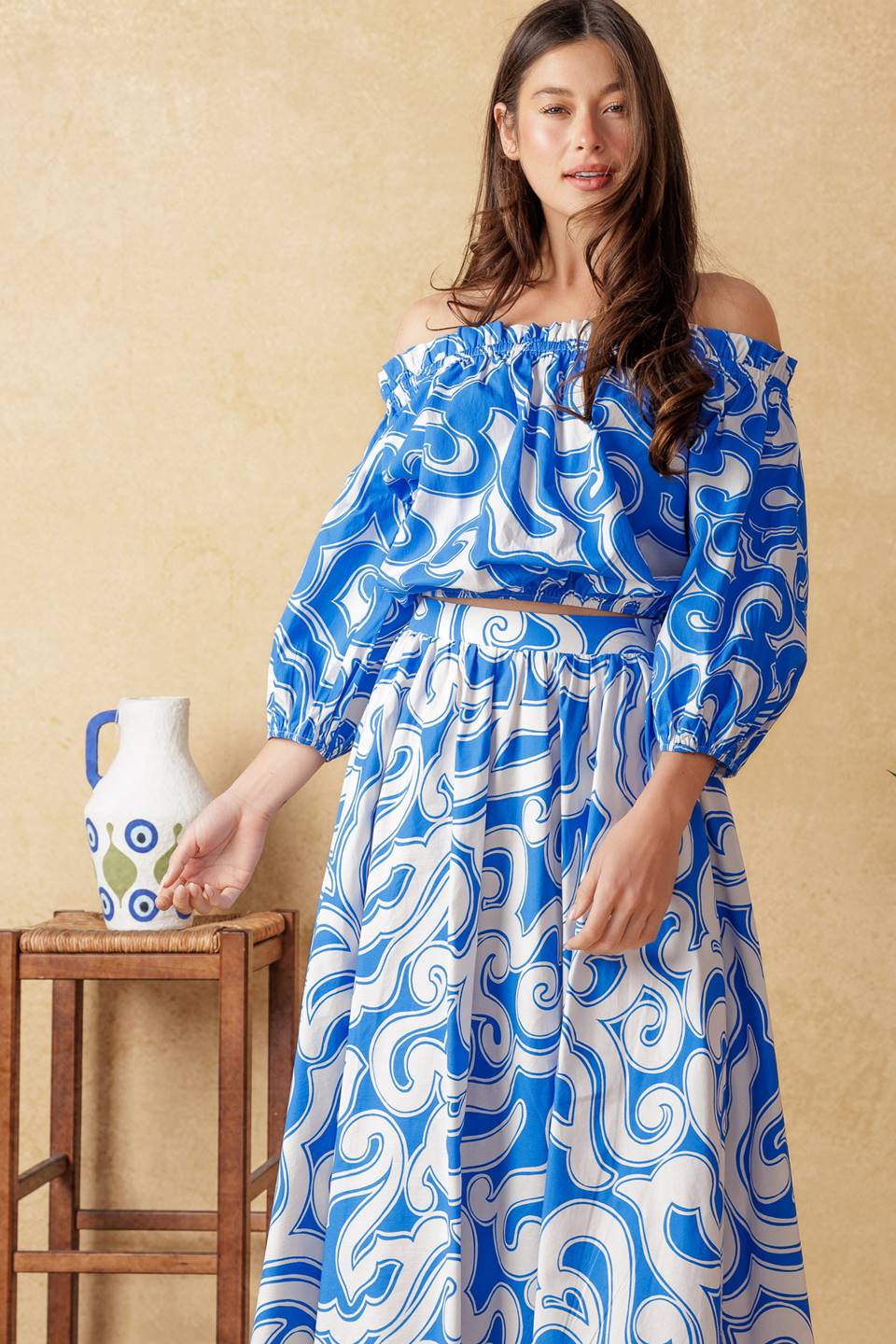 SUNSET SASHAY BLUE TOP AND SKIRT SET Flying Tomato