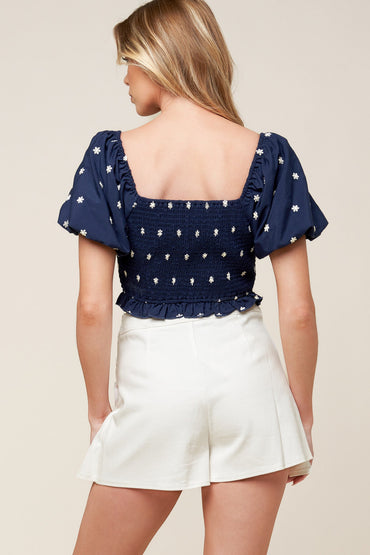 BEBE ALERT NAVY WOVEN TOP