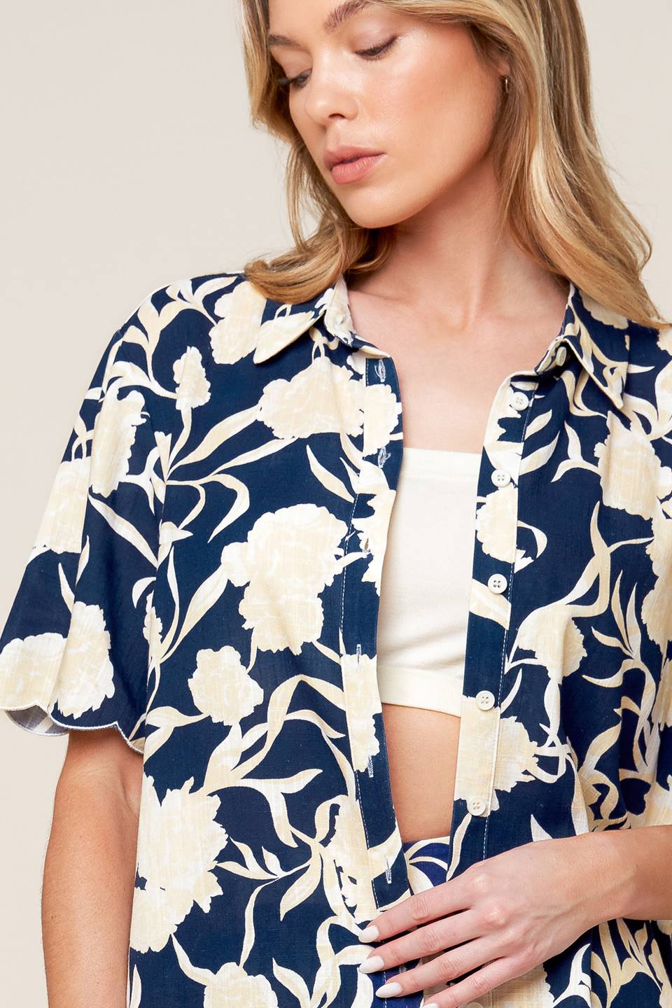 SLOW MORNINGS NAVY WOVEN TOP AND SHORTS SET Flying Tomato