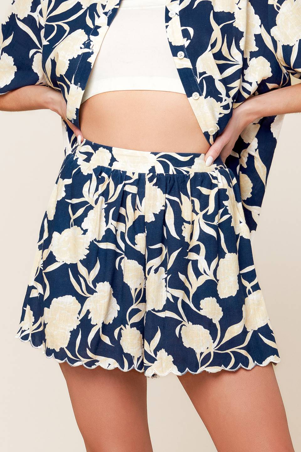 SLOW MORNINGS NAVY WOVEN TOP AND SHORTS SET Flying Tomato