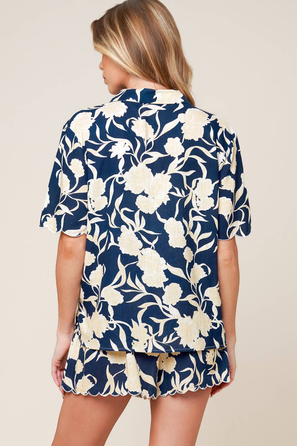 SLOW MORNINGS NAVY WOVEN TOP AND SHORTS SET Flying Tomato
