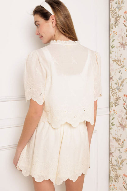 Embroidered Woven Top and Shorts Ensemble for Joyful Days