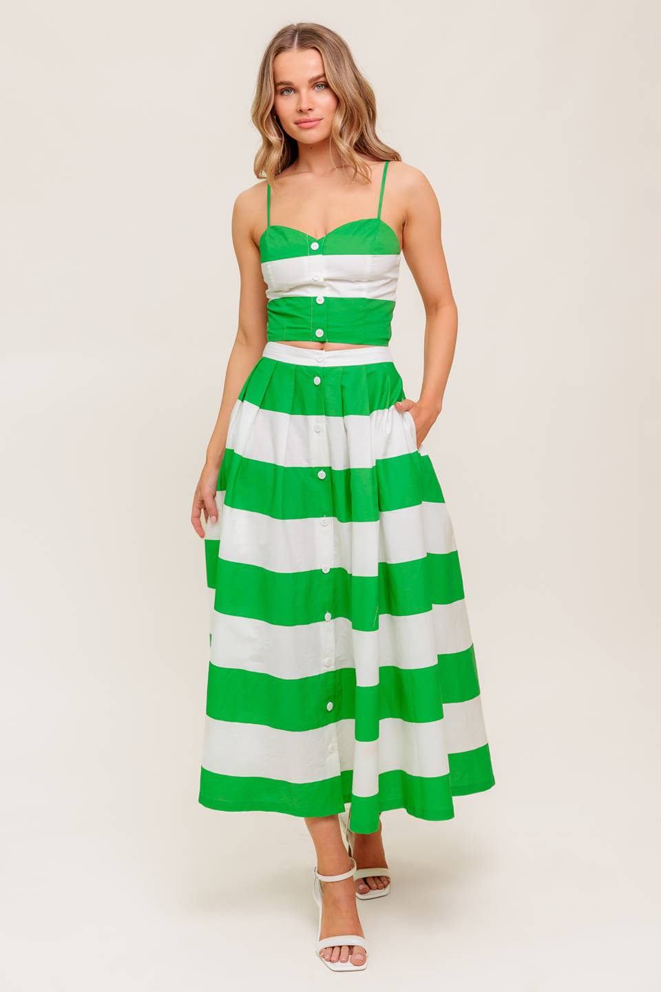 INFINITE FLARE GREEN WOVEN TOP AND SKIRT SET Flying Tomato