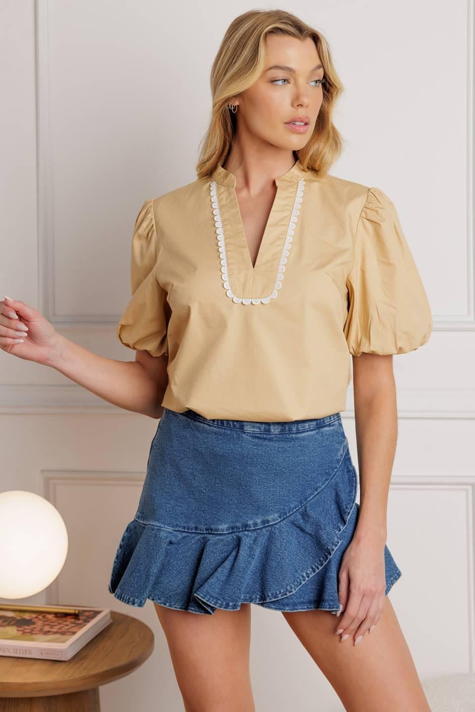 Flying Tomato High Standards woven top front view with button details