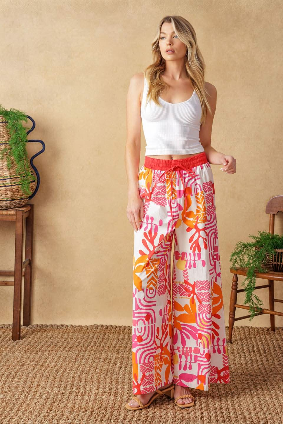 WOVEN CAMI TOP AND WIDE LEG PANT SET