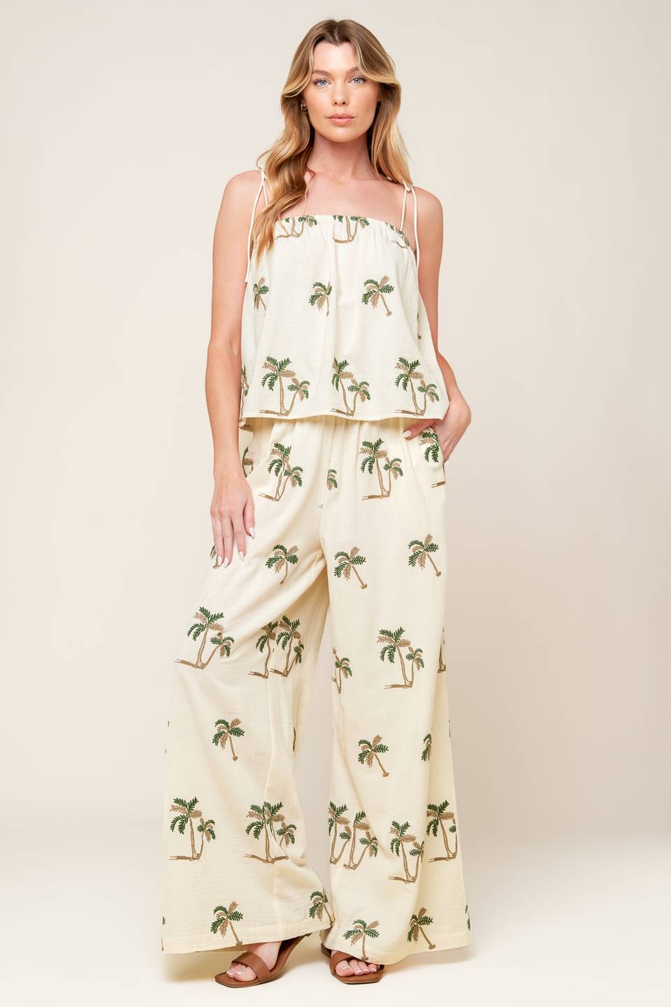 TERRIFIC TIMING IVORY WOVEN TOP AND PANT SET