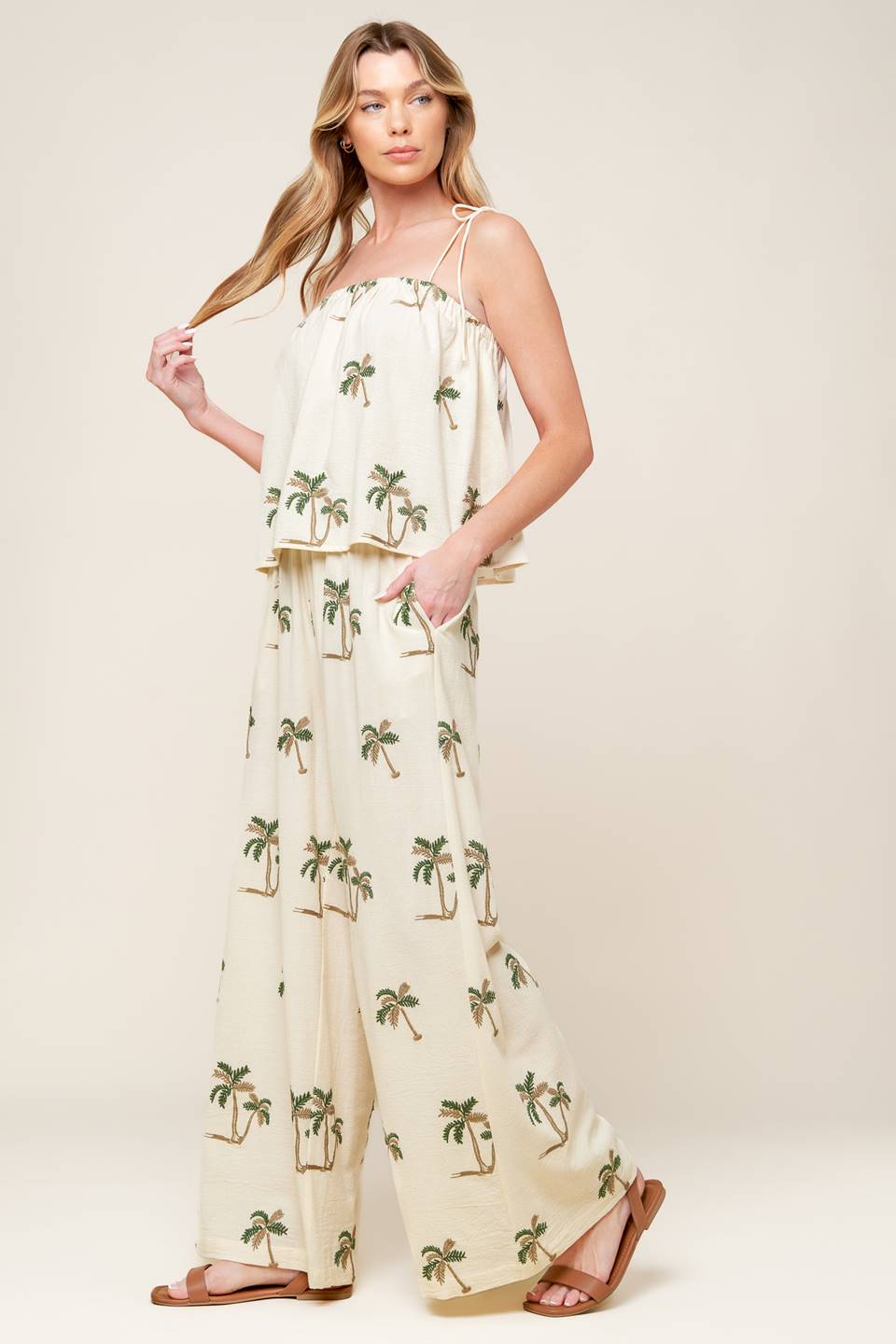 TERRIFIC TIMING IVORY WOVEN TOP AND PANT SET Flying Tomato