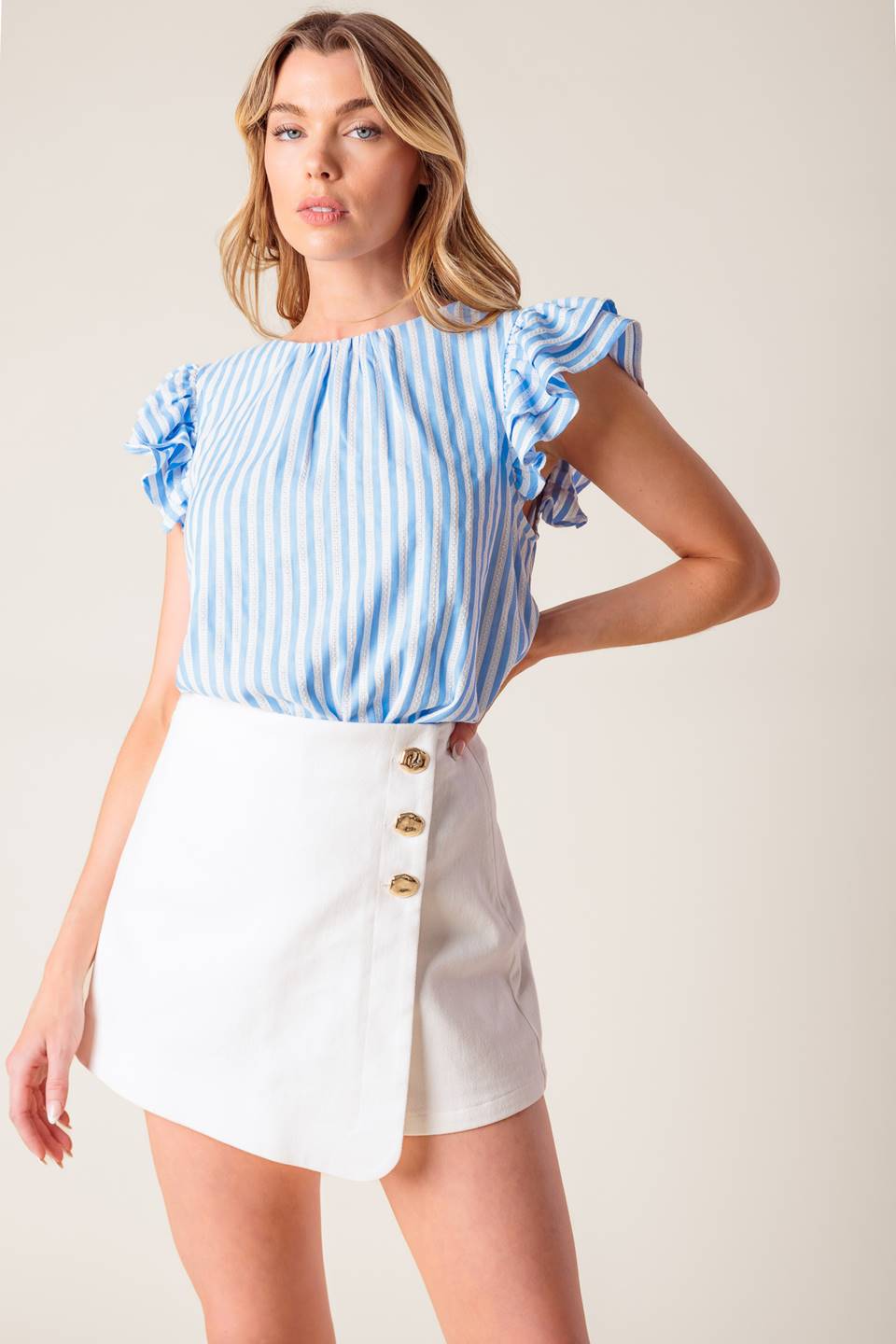 SWEET HARMONY BLUE WOVEN TOP Flying Tomato