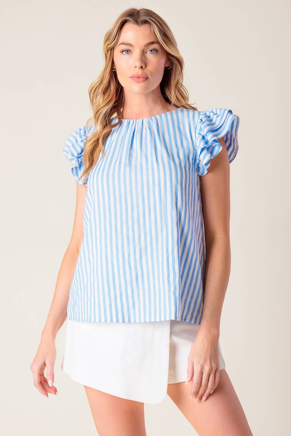 SWEET HARMONY BLUE WOVEN TOP Flying Tomato