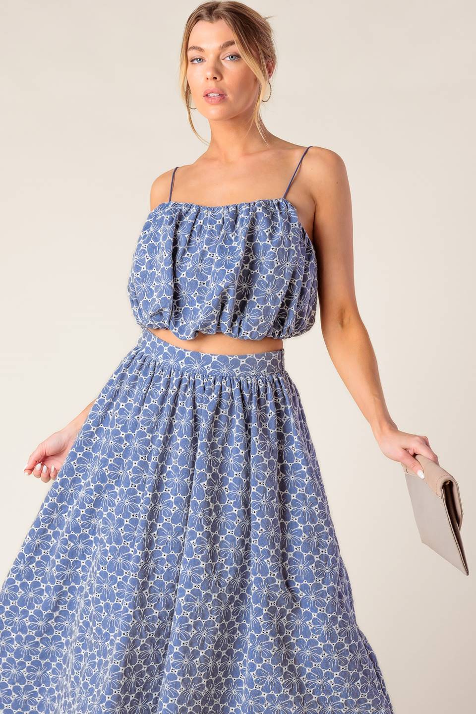 THE BEAUTY OF NOW WOVEN EYELET TOP AND SKIRT SET Flying Tomato