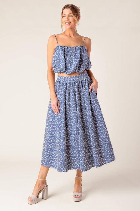 THE BEAUTY OF NOW WOVEN EYELET TOP AND SKIRT SET Flying Tomato