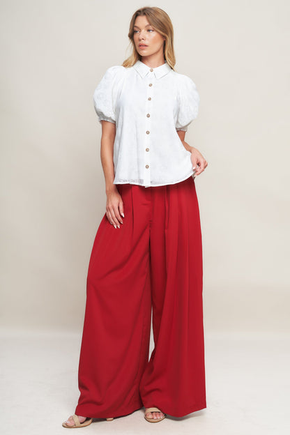 Vineyard Stroll Ivory Woven Top Raglan Sleeves Button Down