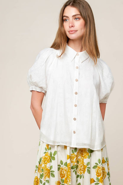 VINEYARD STROLL IVORY WOVEN TOP