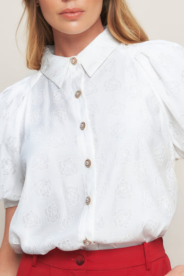 Vineyard Stroll Ivory Woven Top Raglan Sleeves Button Down