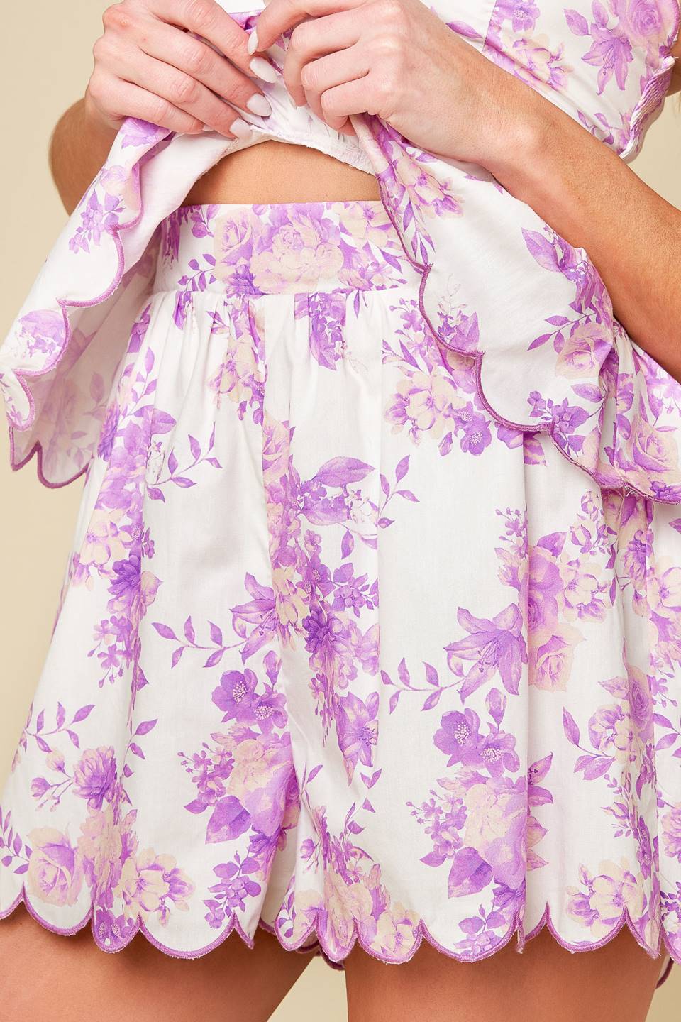 DARING DIVA LAVENDER WOVEN TOP AND SHORTS SET Flying Tomato