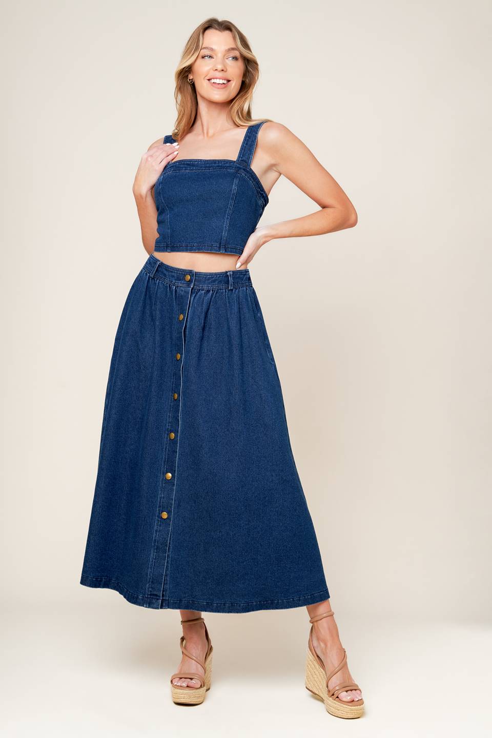 SIMPLY THE VIBE DENIM TOP AND SKIRT SET Flying Tomato