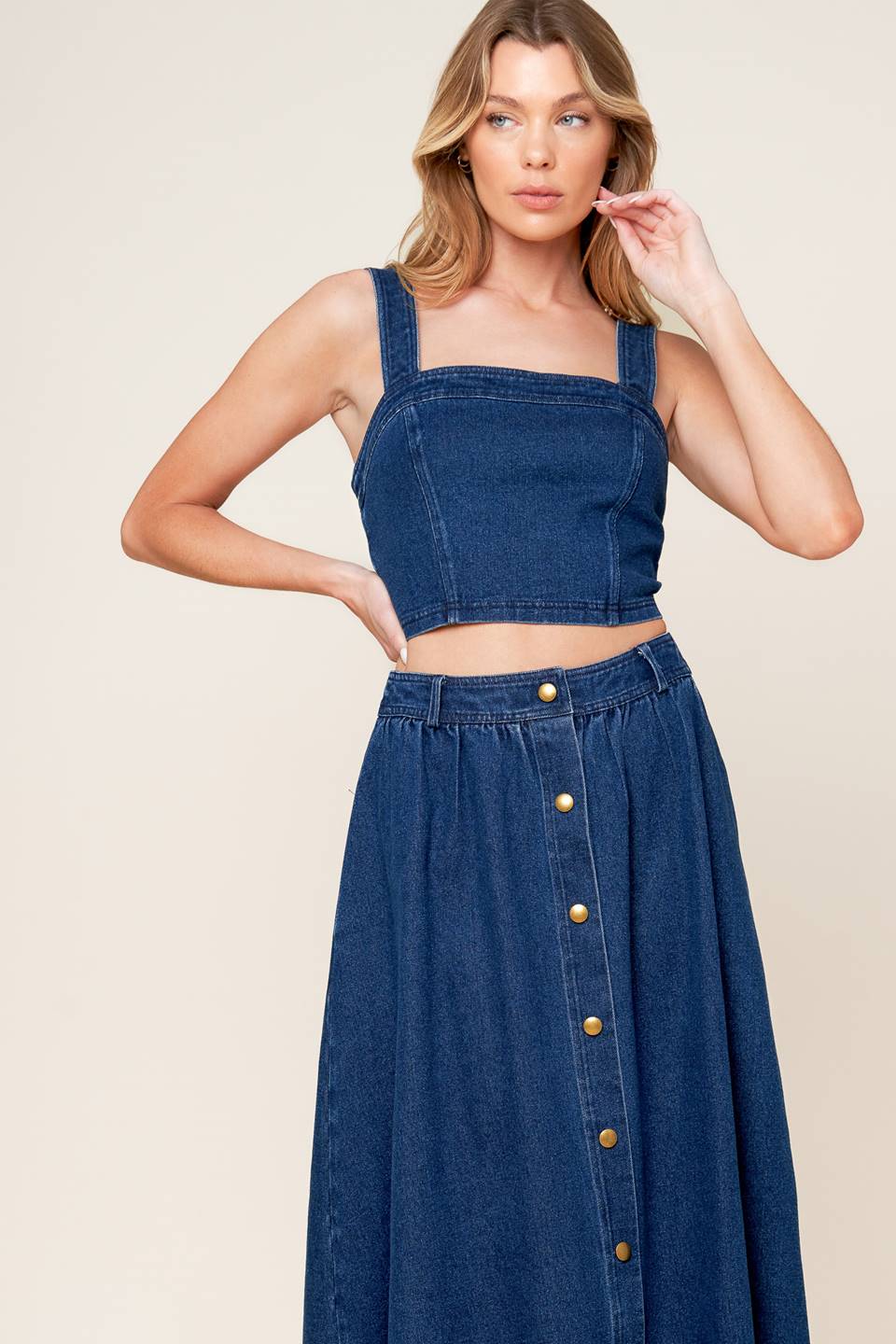SIMPLY THE VIBE DENIM TOP AND SKIRT SET Flying Tomato