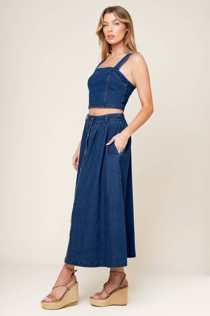 SIMPLY THE VIBE DENIM TOP AND SKIRT SET