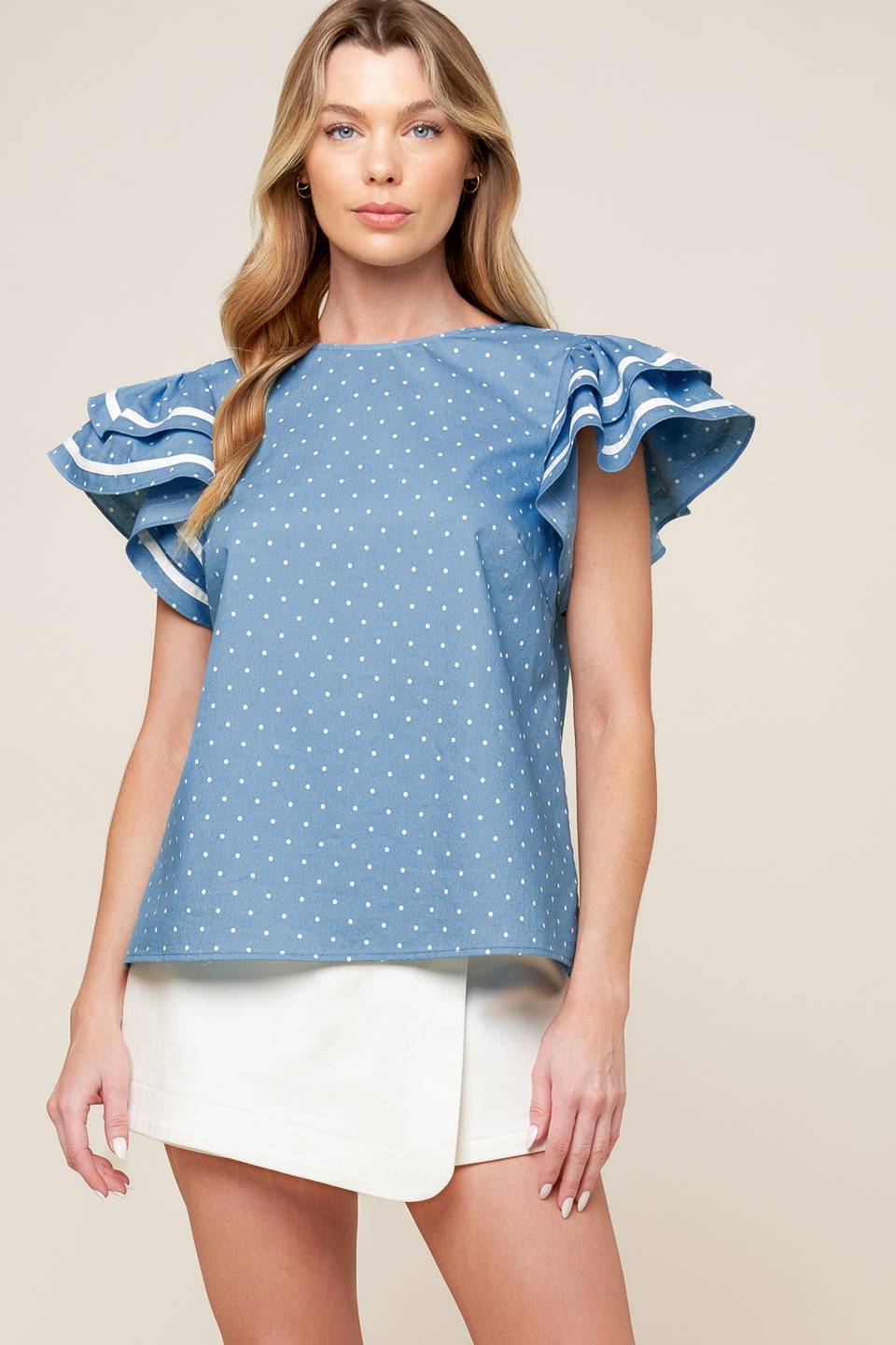 WEEKEND GETAWAY BLUE WOVEN TOP Flying Tomato