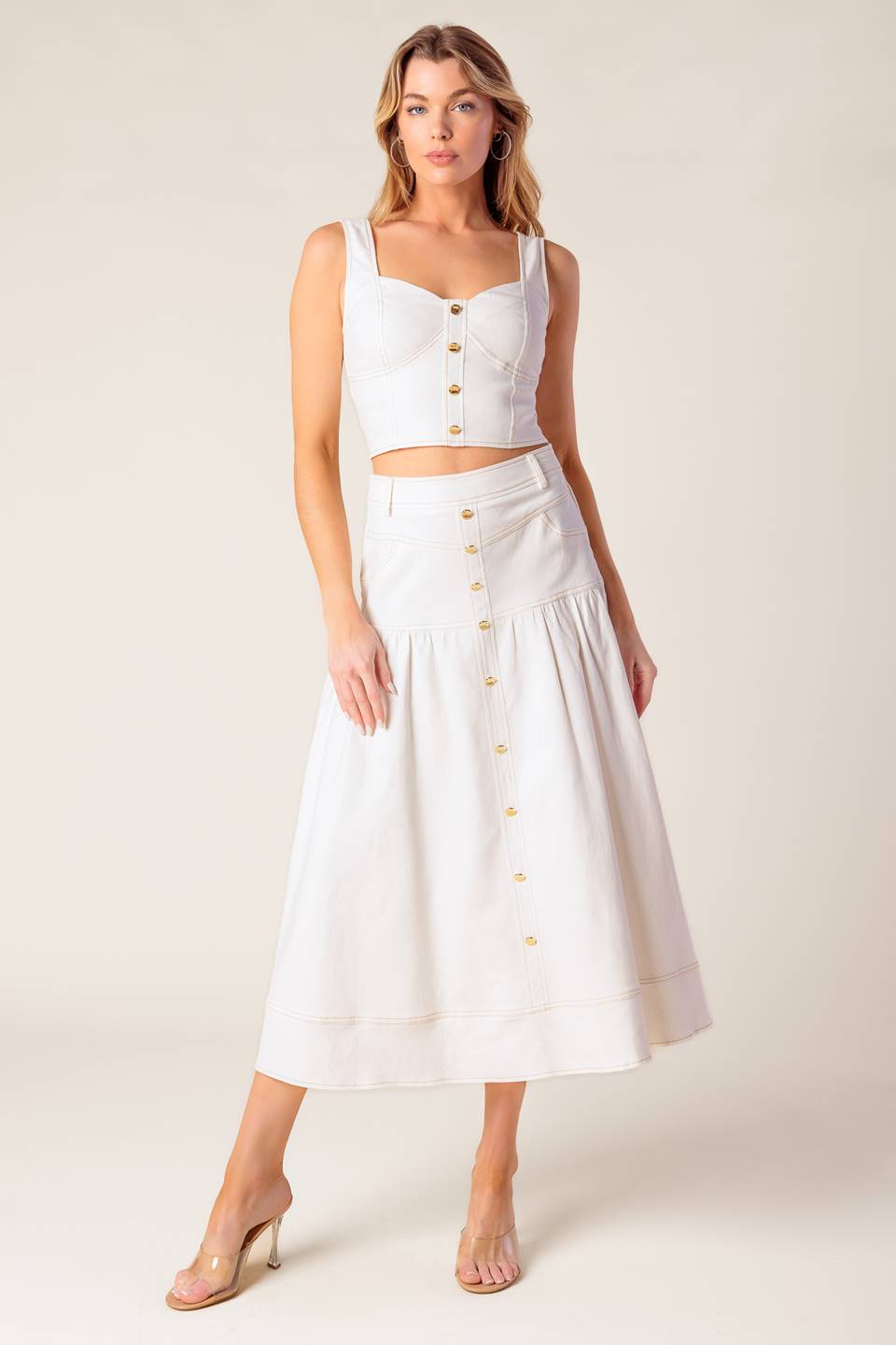 DOING IT MY WAY WHITE WOVEN TOP AND SKIRT SET